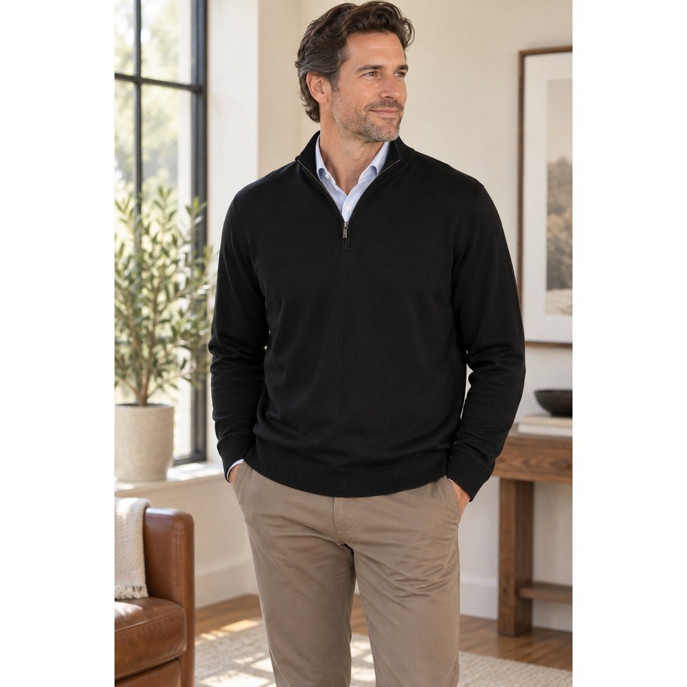 Jos A Bank Traveler Merino Wool 1/4 Zip Sweater Mens XL Tall Black NWT